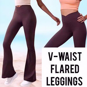 Women's Thin, Stretch & Soft High Waist Flared Leggings V Cross Waist Yoga Pants